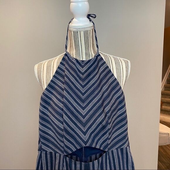 Intermix Navy Striped culotte Jumpsuit size 0 - Picture 4 of 9